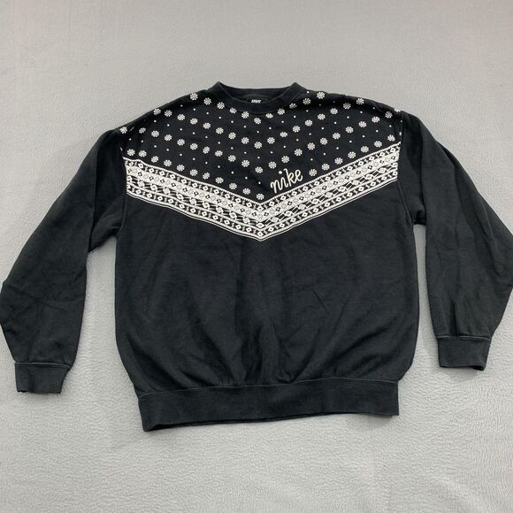 Nike Sweatshirt Mens Small Black Crewneck Bandana Paisley Chevron CU5948-010 - Picture 1 of 15